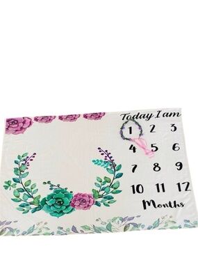 MONTHLY GROWTH MILESTONE BLANKET BABY GIRL FLORAL CROWN PURPLE